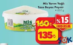 MİS YARIM YAĞLI TAZE BEYAZ PEYNİR 650 G fiyat ve kampanya bilgisi